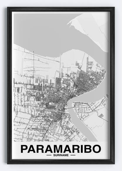 Suriname - Paramaribo Map Art Wall Print