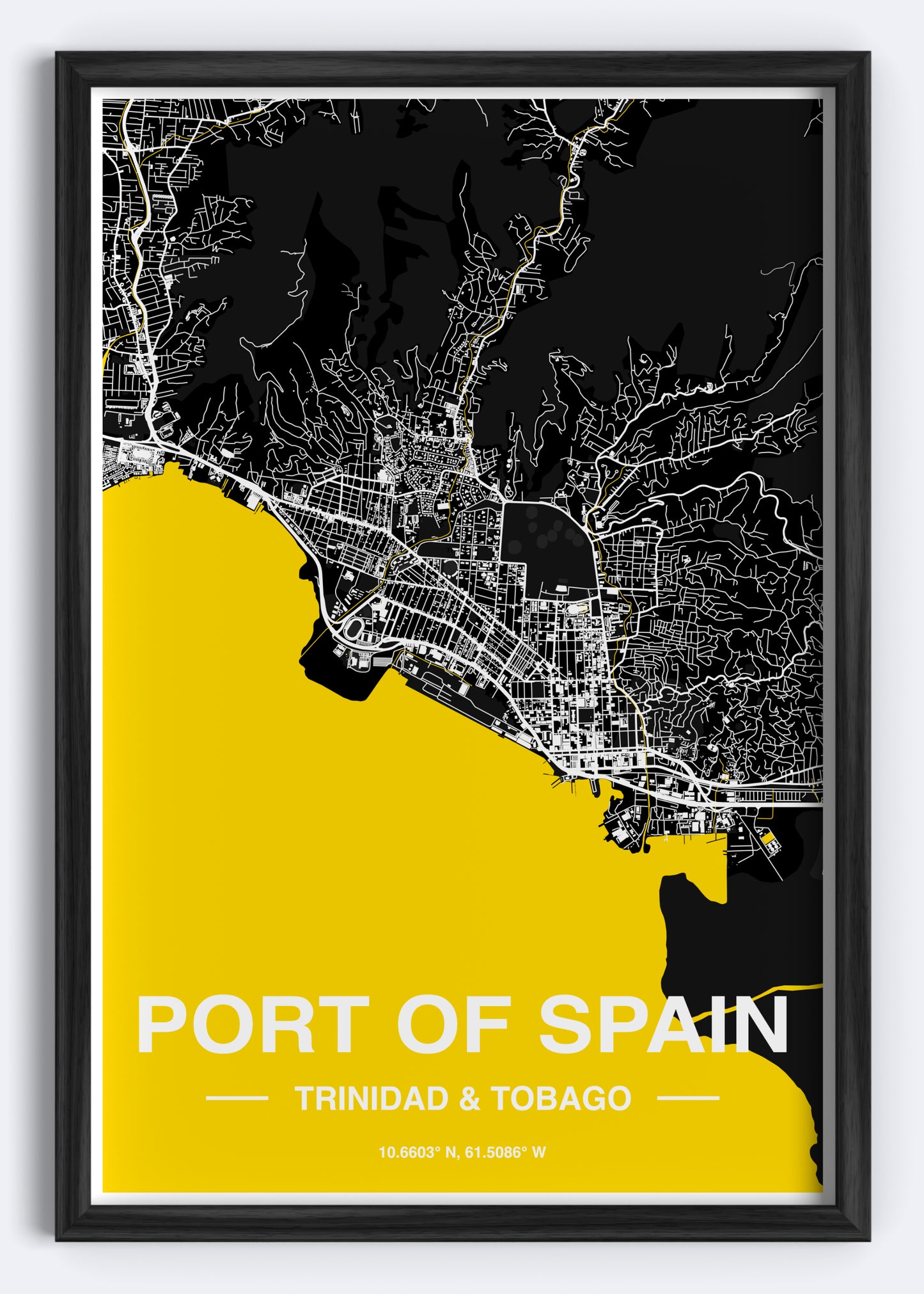 Trinidad & Tobago - Port of Spain Map Art Wall Print