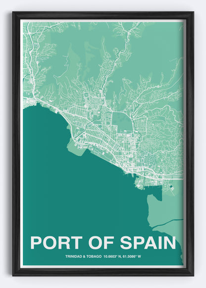 Trinidad & Tobago - Port of Spain Map Art Wall Print