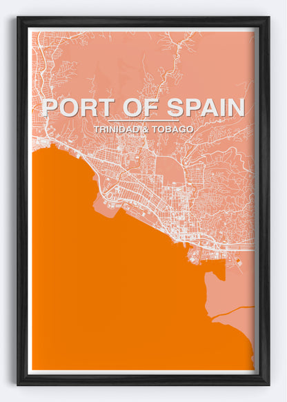 Trinidad & Tobago - Port of Spain Map Art Wall Print