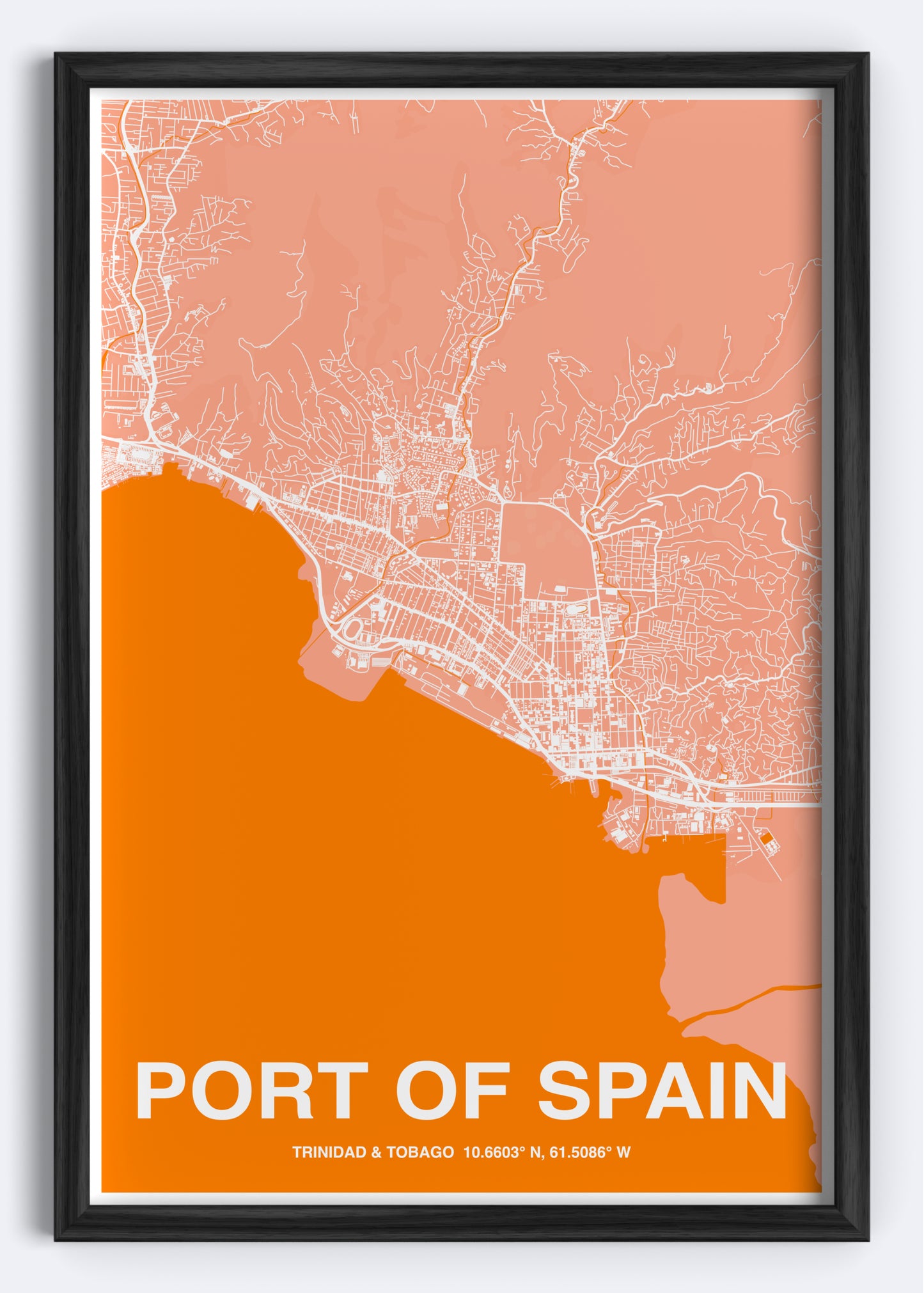 Trinidad & Tobago - Port of Spain Map Art Wall Print