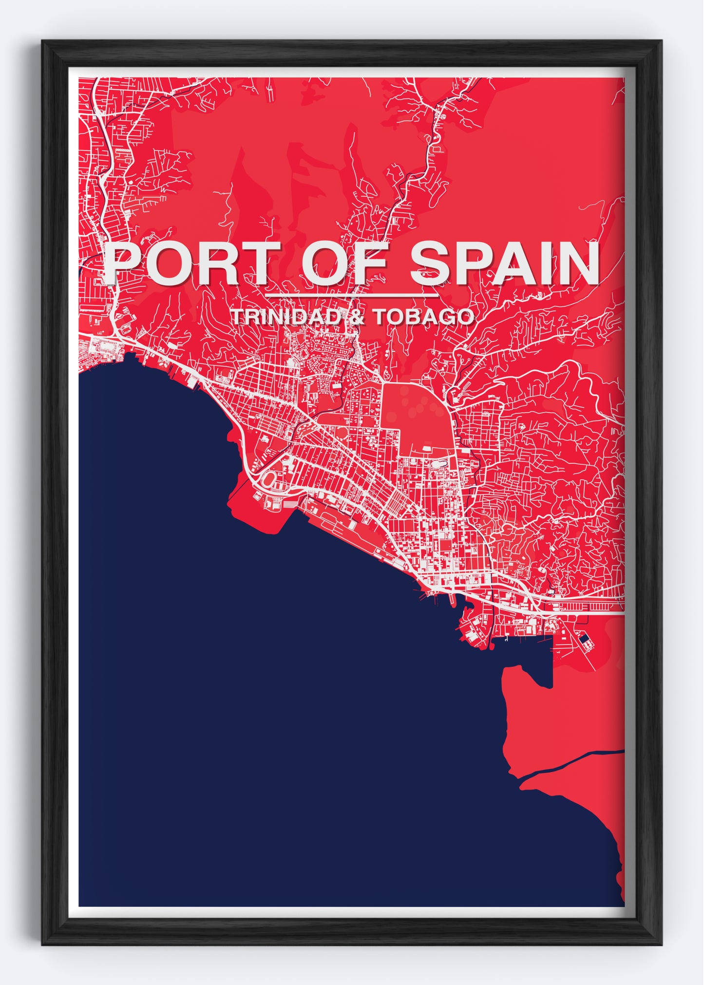 Trinidad & Tobago - Port of Spain Map Art Wall Print