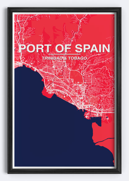 Trinidad & Tobago - Port of Spain Map Art Wall Print