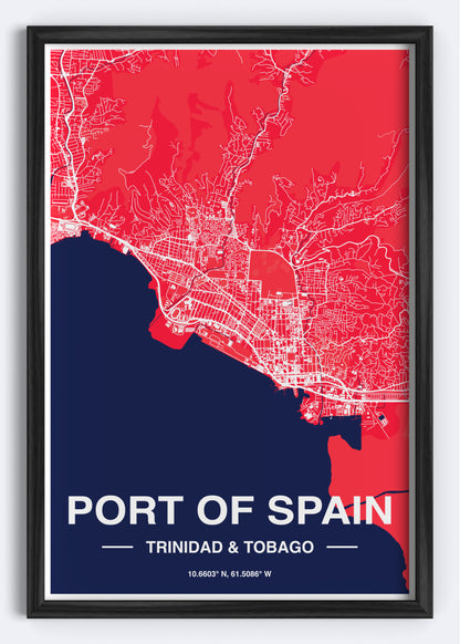 Trinidad & Tobago - Port of Spain Map Art Wall Print