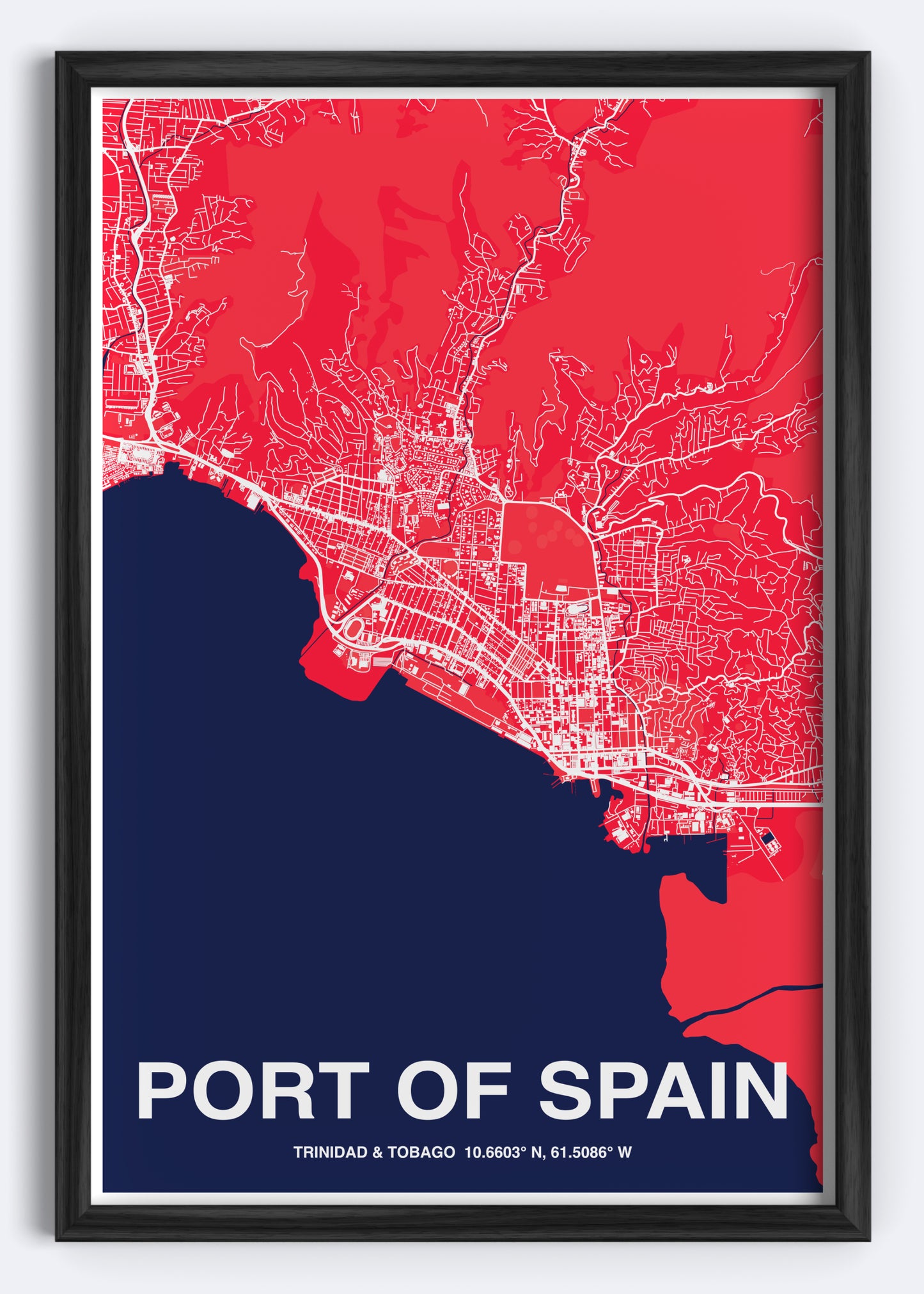 Trinidad & Tobago - Port of Spain Map Art Wall Print