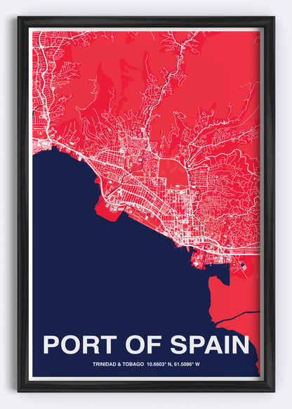 Trinidad & Tobago - Port of Spain Map Art Wall Print