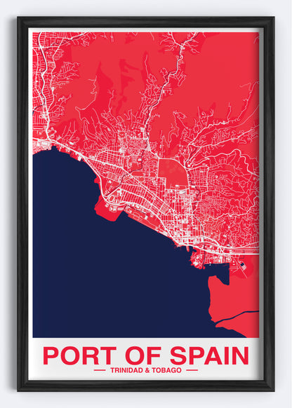 Trinidad & Tobago - Port of Spain Map Art Wall Print