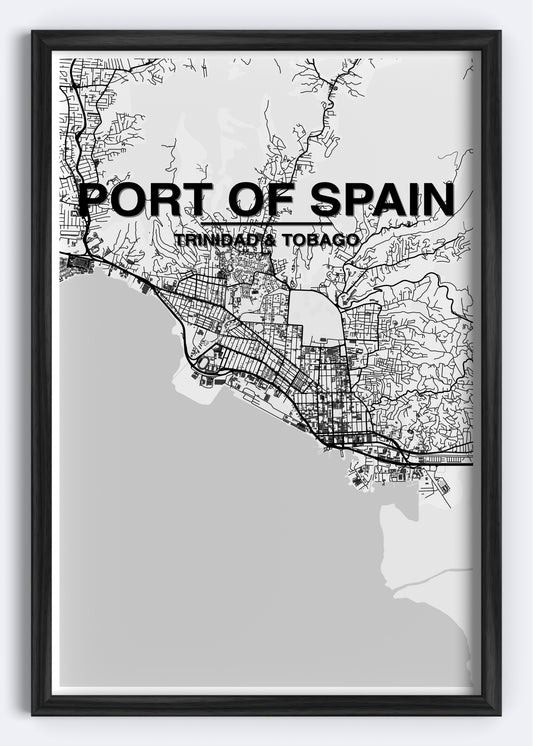 Trinidad & Tobago - Port of Spain Map Art Wall Print