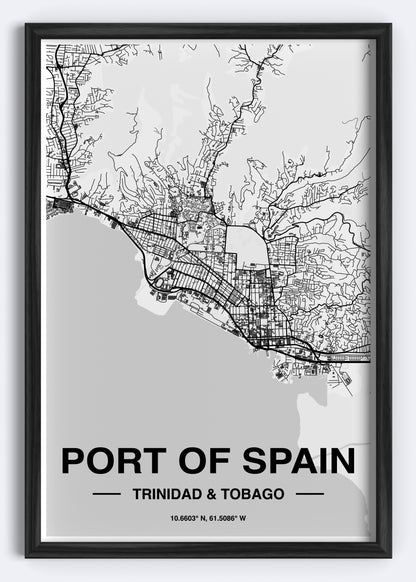 Trinidad & Tobago - Port of Spain Map Art Wall Print