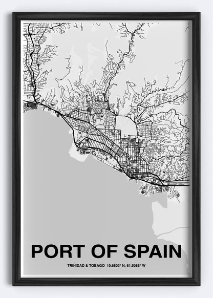 Trinidad & Tobago - Port of Spain Map Art Wall Print