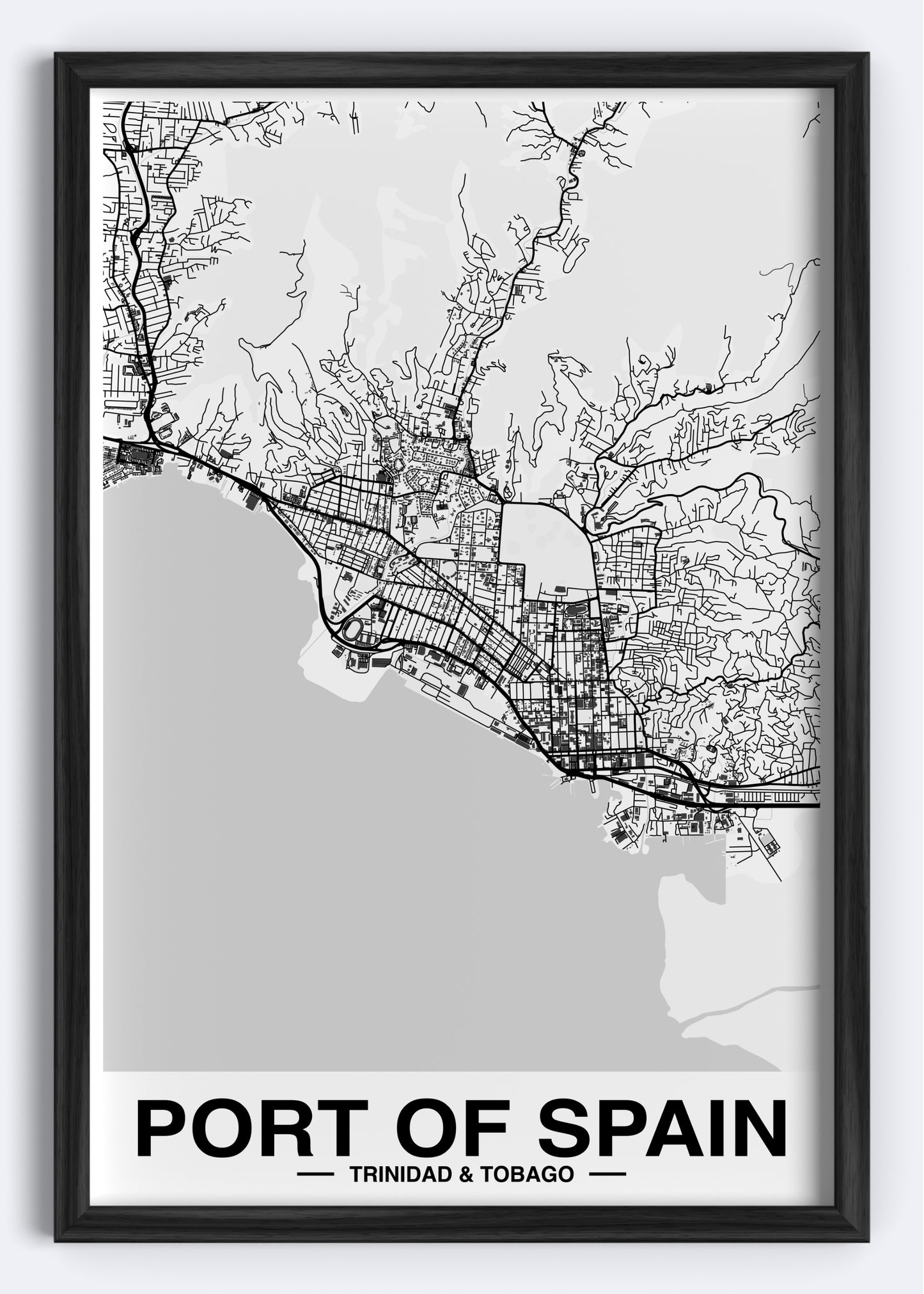 Trinidad & Tobago - Port of Spain Map Art Wall Print