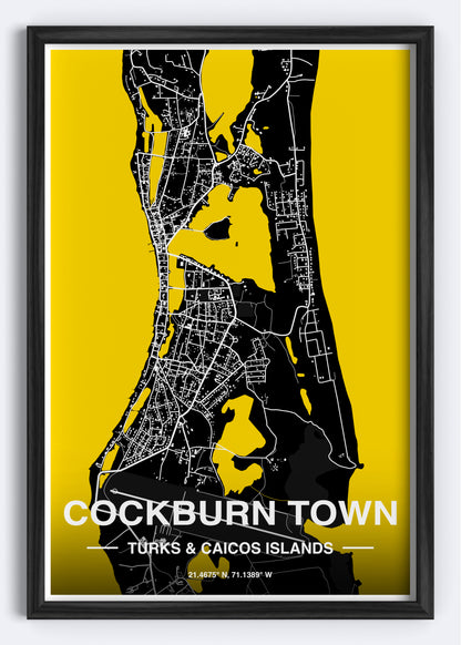 Turks & Caicos - Cockburn Town Map Art Wall Print