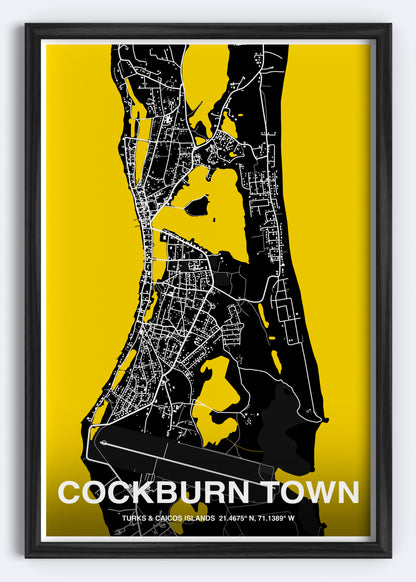 Turks & Caicos - Cockburn Town Map Art Wall Print