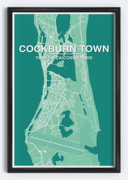 Turks & Caicos - Cockburn Town Map Art Wall Print