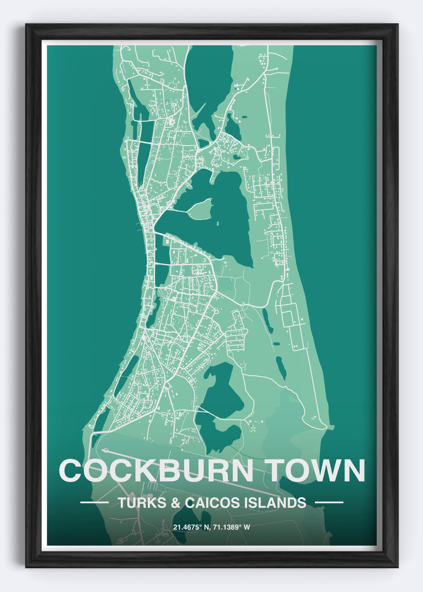 Turks & Caicos - Cockburn Town Map Art Wall Print