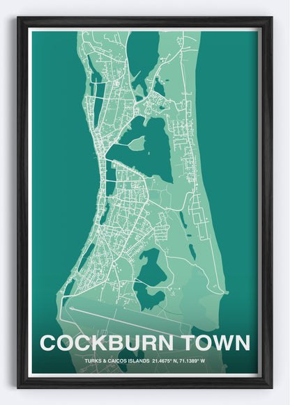 Turks & Caicos - Cockburn Town Map Art Wall Print