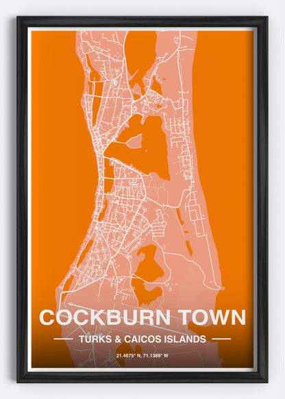 Turks & Caicos - Cockburn Town Map Art Wall Print