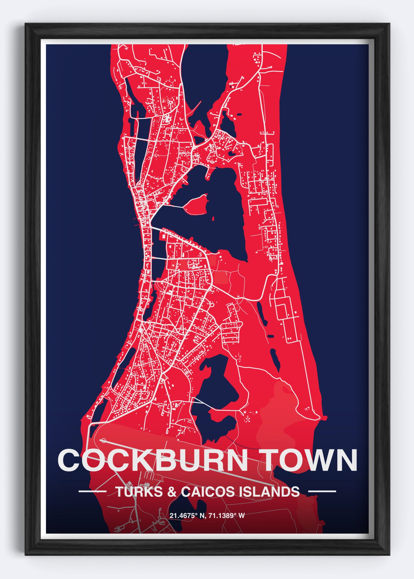 Turks & Caicos - Cockburn Town Map Art Wall Print