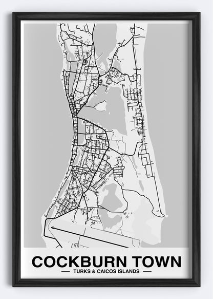 Turks & Caicos - Cockburn Town Map Art Wall Print