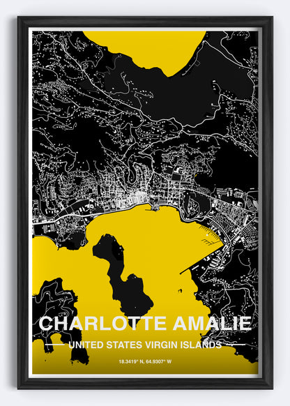 US Virgin Islands - Charlotte Amalie Map Art Wall Print