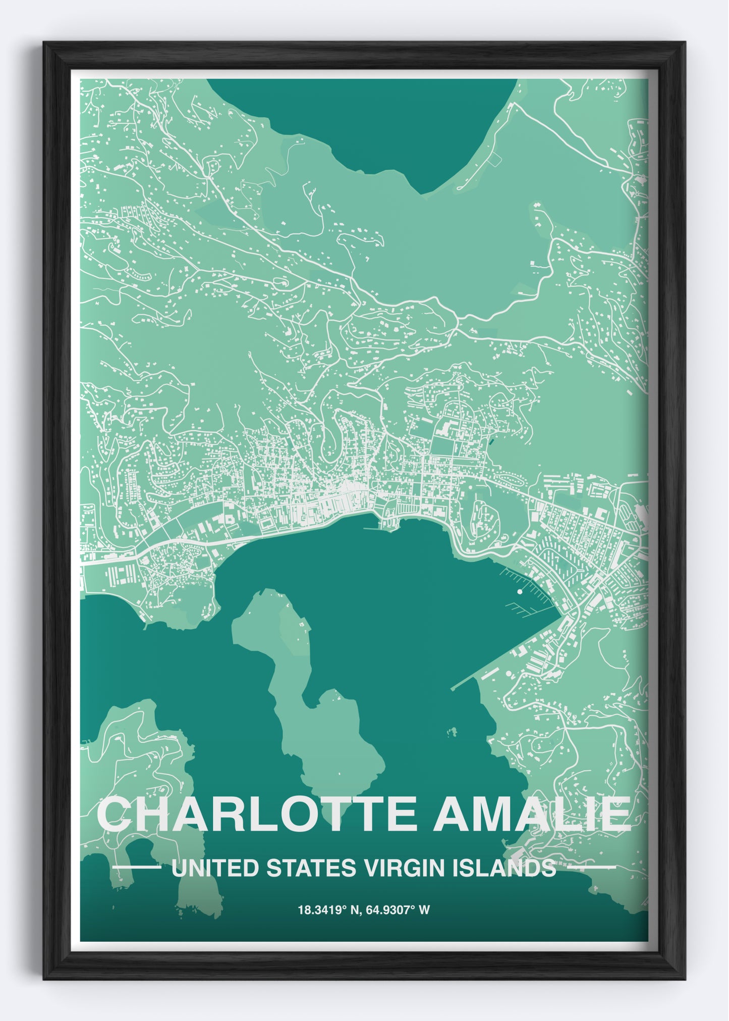 US Virgin Islands - Charlotte Amalie Map Art Wall Print