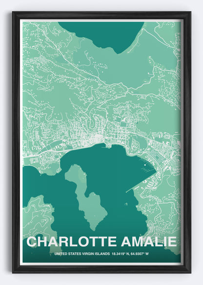 US Virgin Islands - Charlotte Amalie Map Art Wall Print