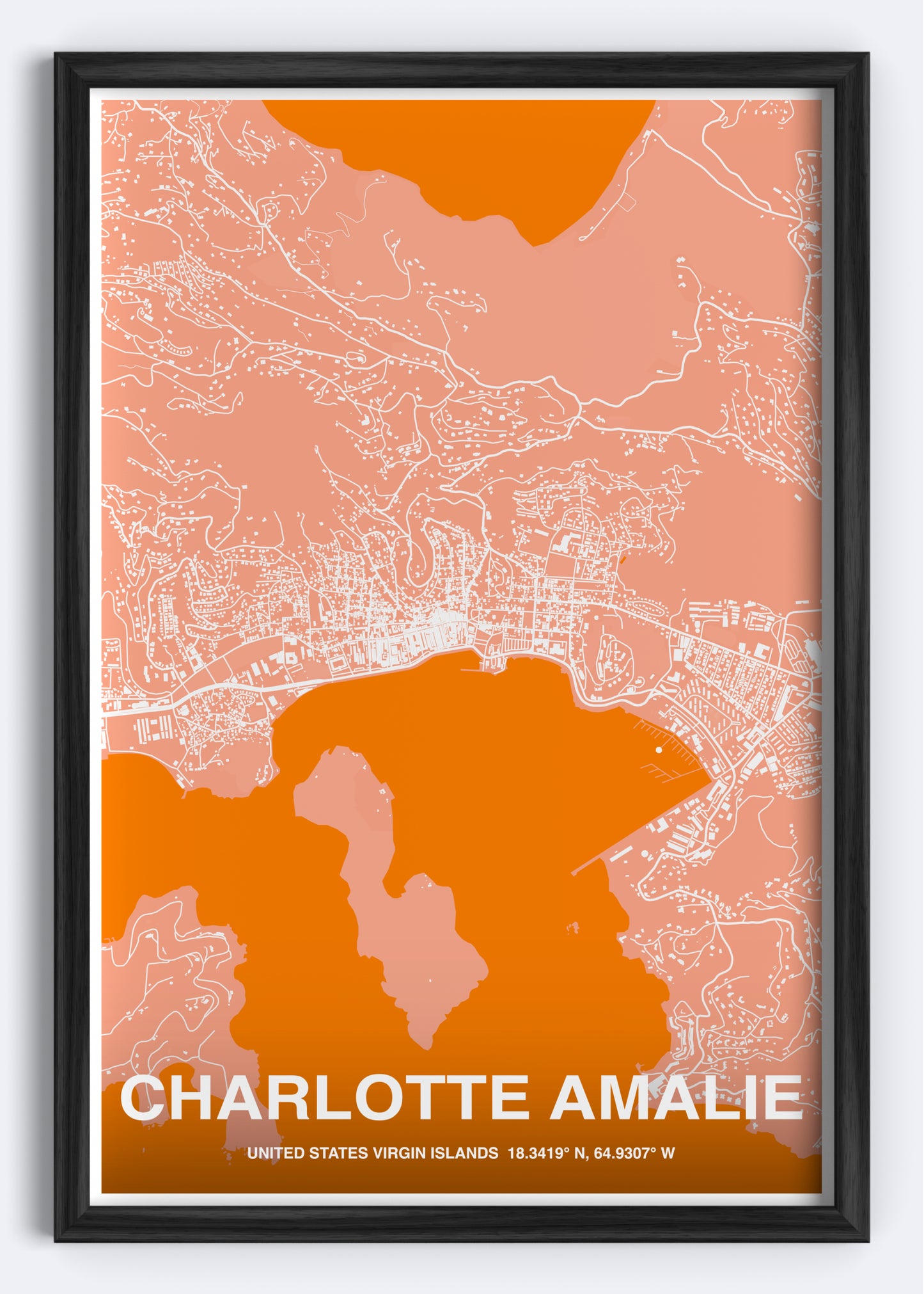 US Virgin Islands - Charlotte Amalie Map Art Wall Print