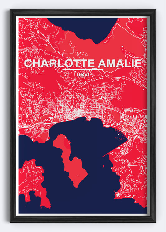 US Virgin Islands - Charlotte Amalie Map Art Wall Print