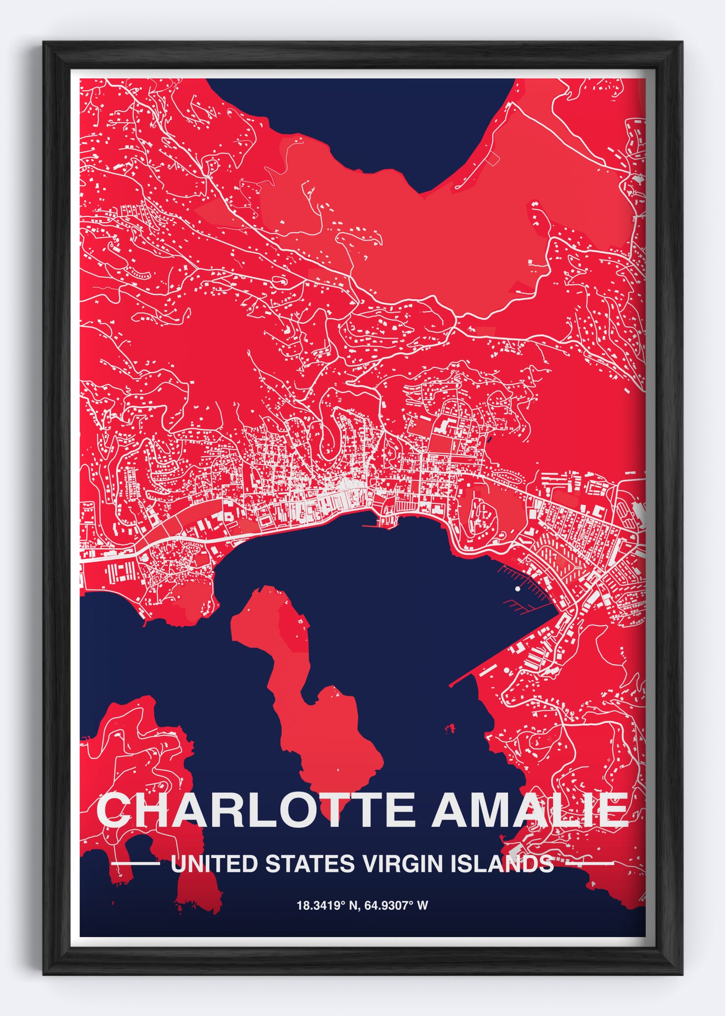 US Virgin Islands - Charlotte Amalie Map Art Wall Print