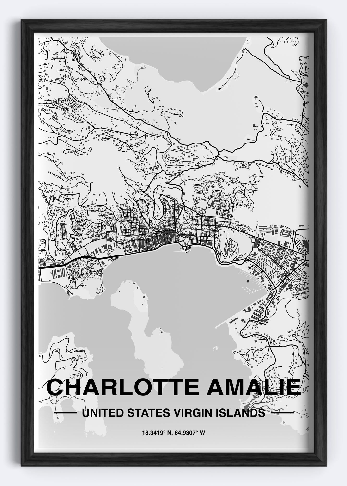 US Virgin Islands - Charlotte Amalie Map Art Wall Print