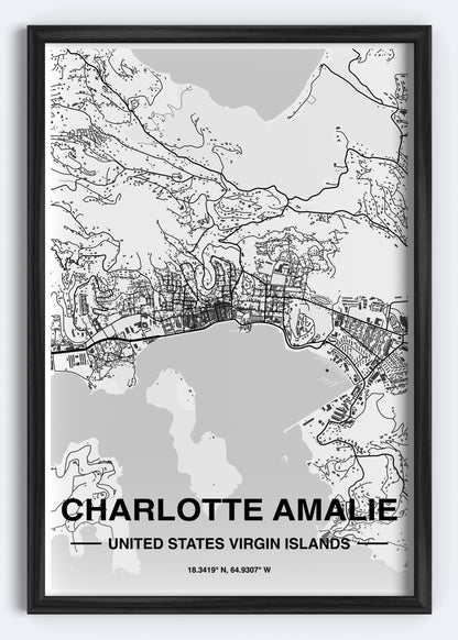 US Virgin Islands - Charlotte Amalie Map Art Wall Print