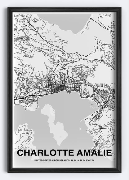 US Virgin Islands - Charlotte Amalie Map Art Wall Print