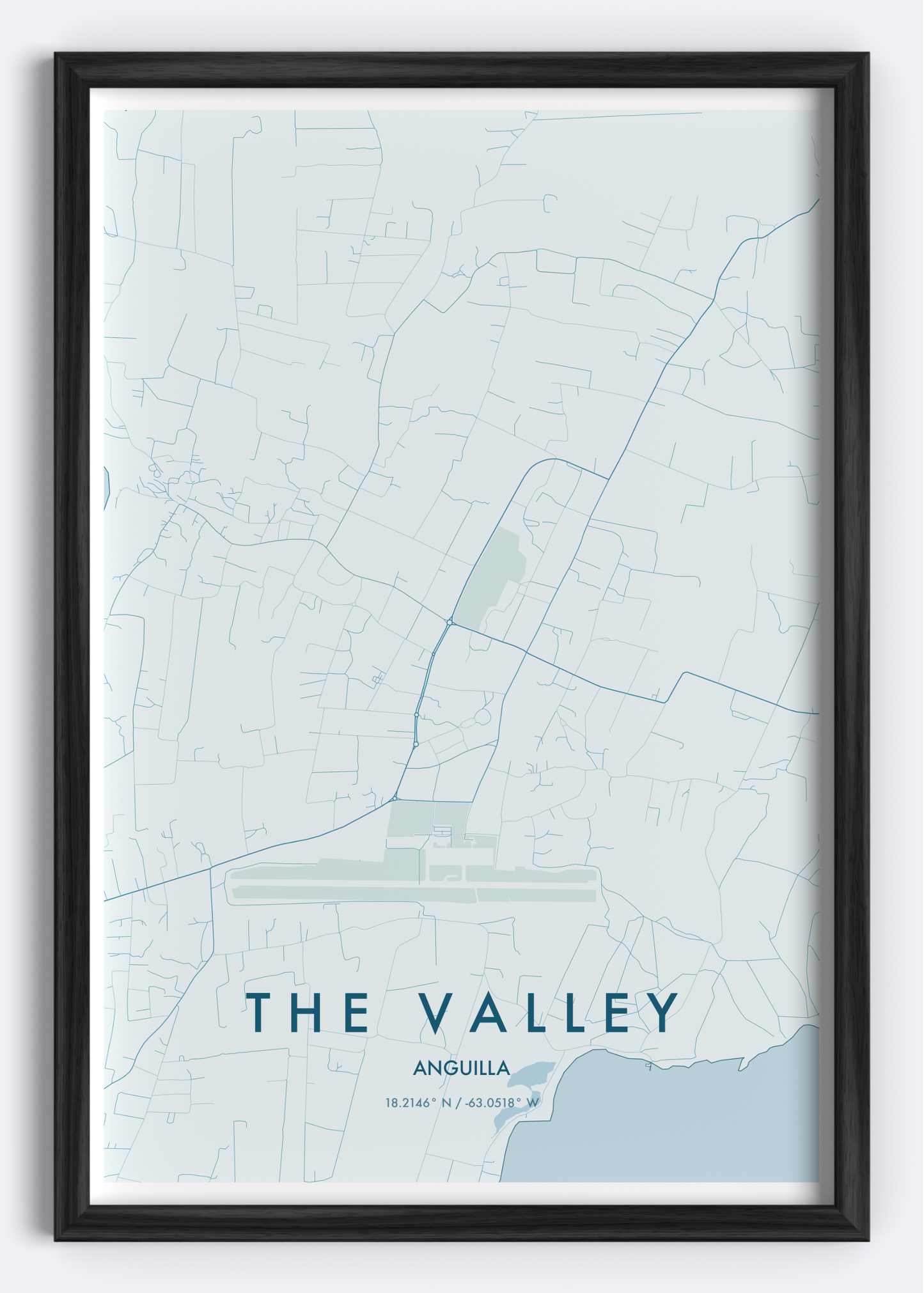 The Valley, Anguilla map wall art print
