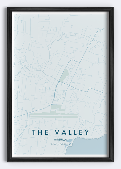 The Valley, Anguilla map wall art print
