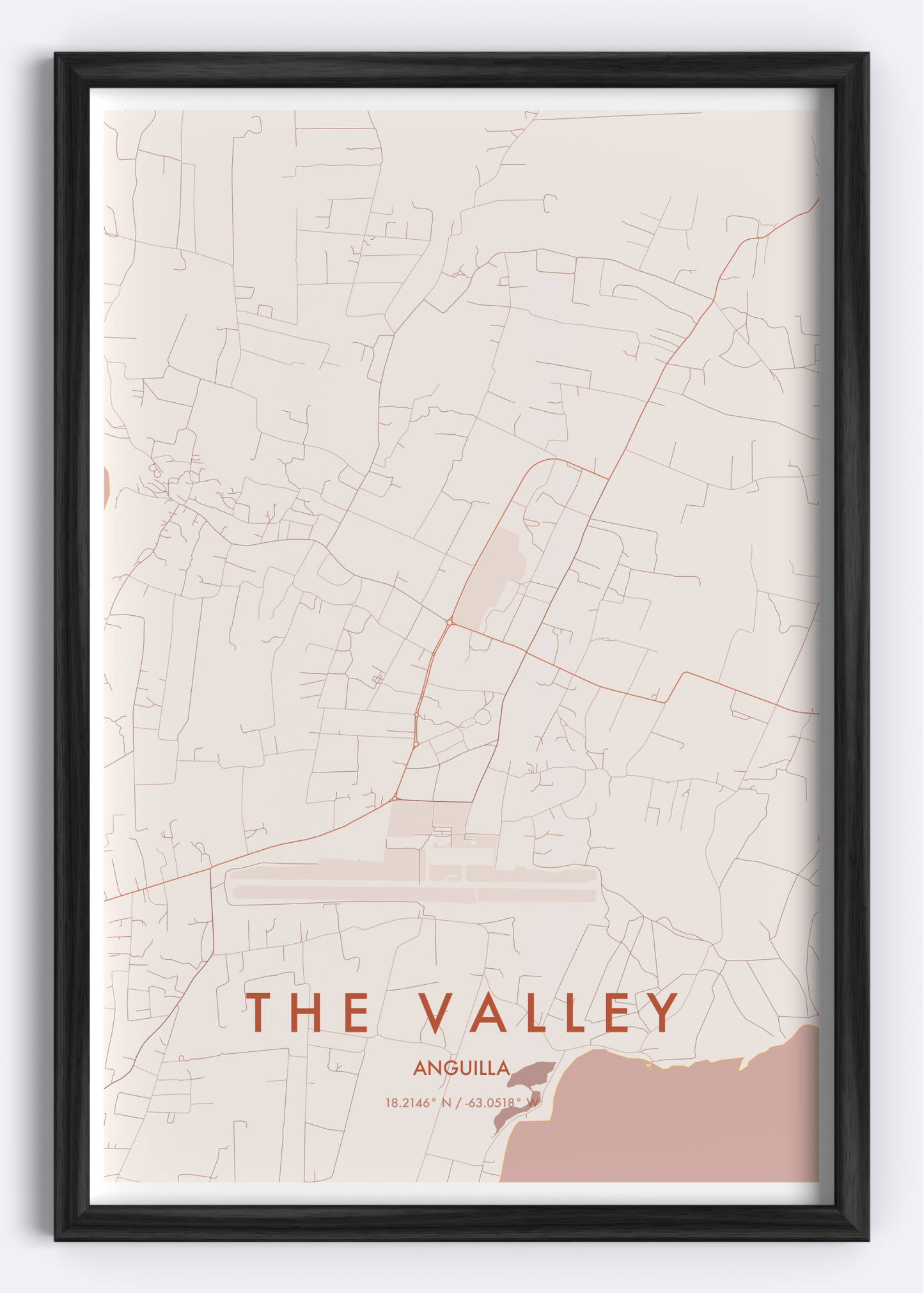 The Valley, Anguilla map wall art print
