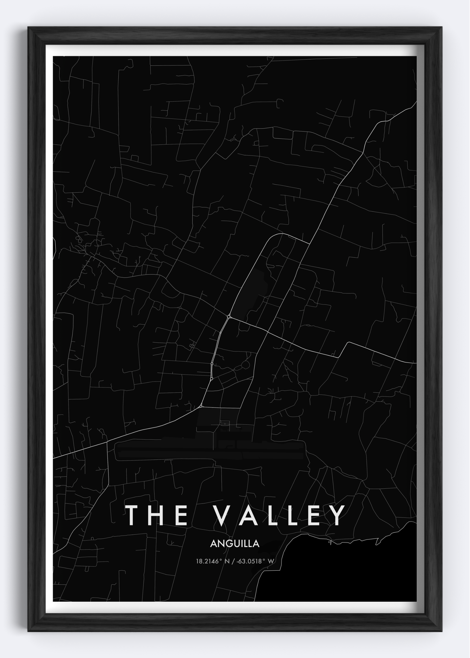The Valley, Anguilla map wall art print
