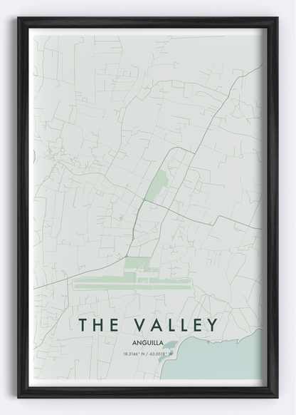 The Valley, Anguilla map wall art print
