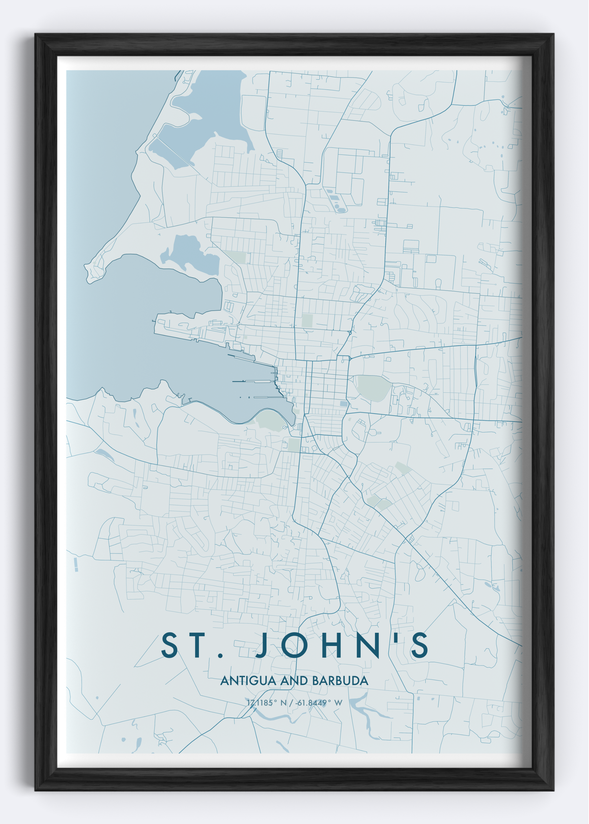 St. John’s, Antigua map wall art print
