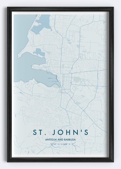 St. John’s, Antigua map wall art print

