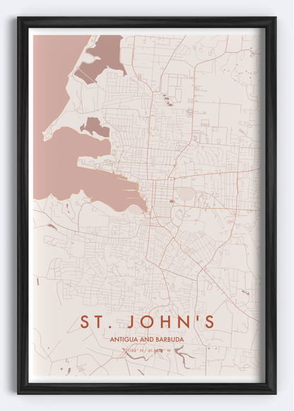 St. John’s, Antigua map wall art print
