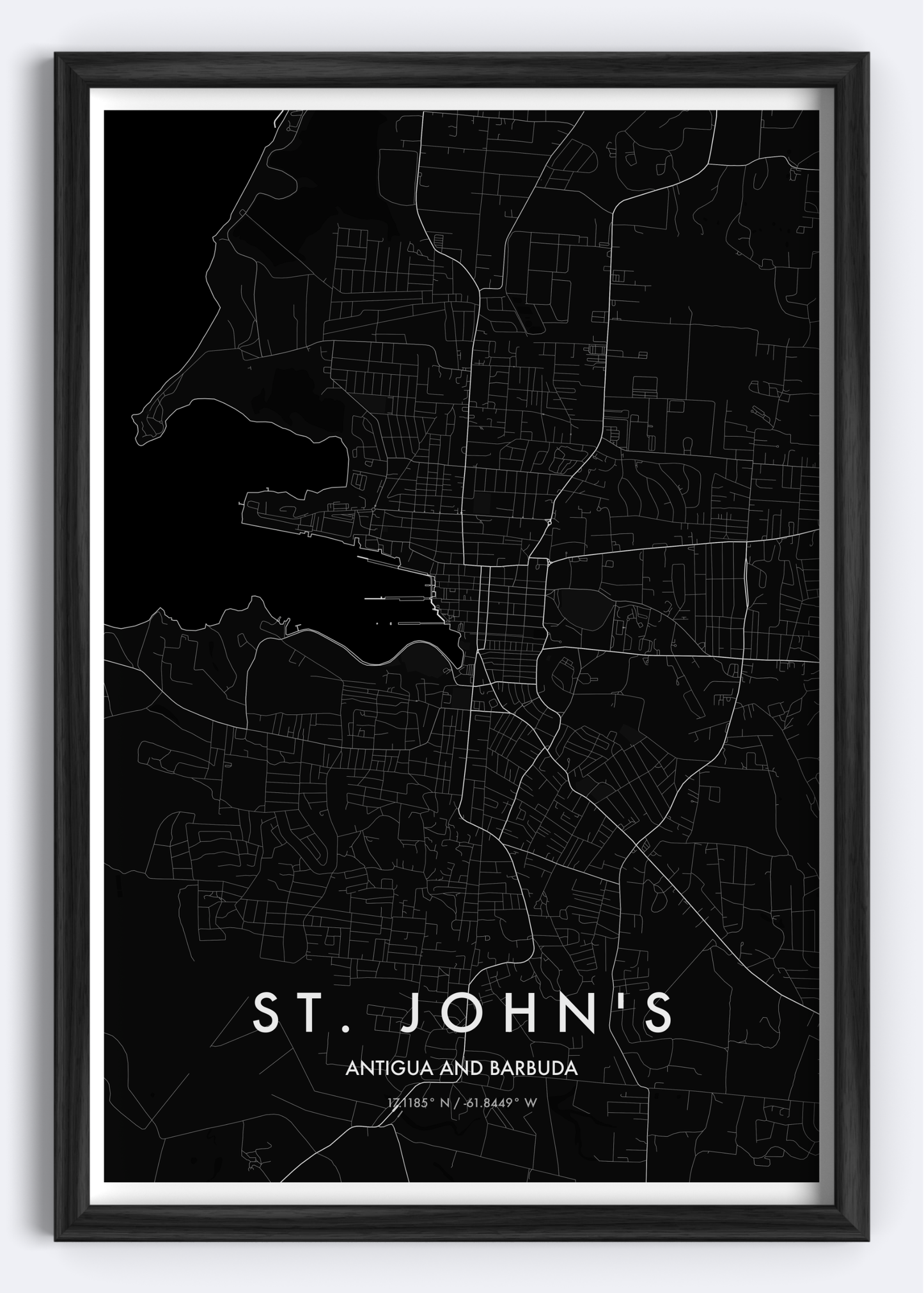 St. John’s, Antigua map wall art print
