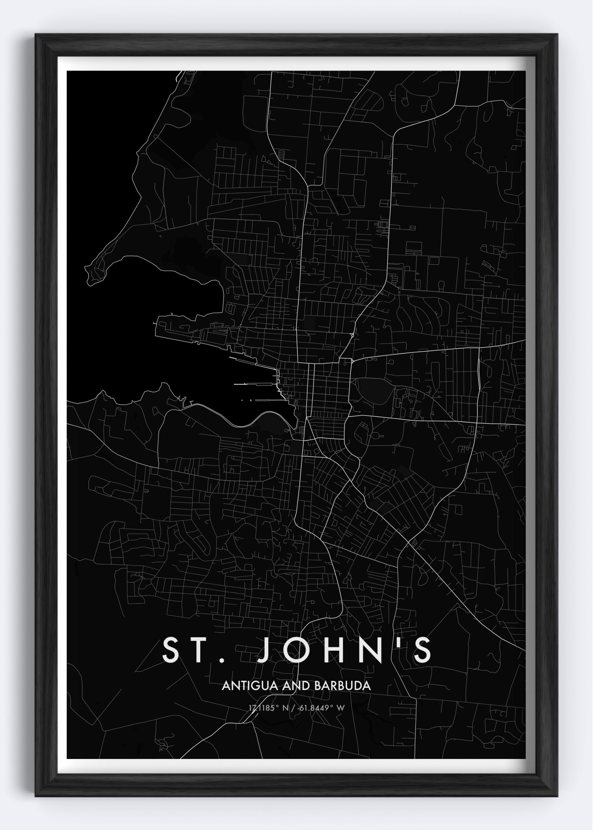 St. John’s, Antigua map wall art print
