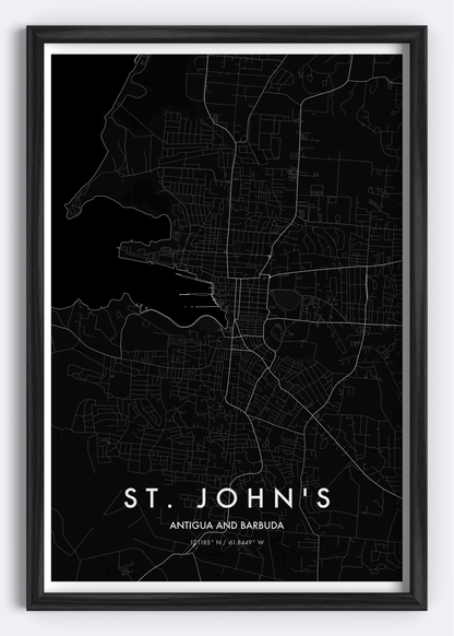 St. John’s, Antigua map wall art print
