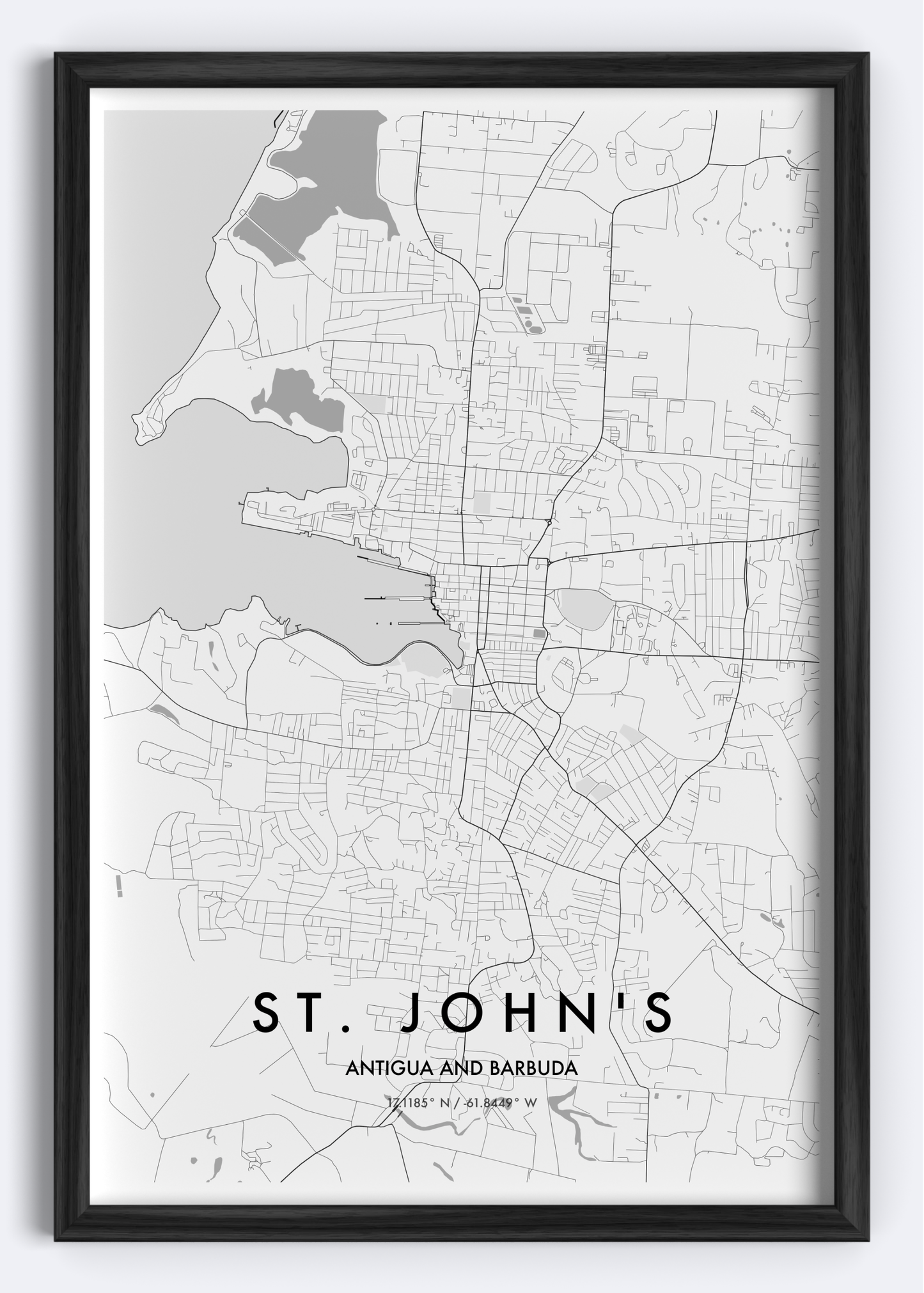 St. John’s, Antigua map wall art print
