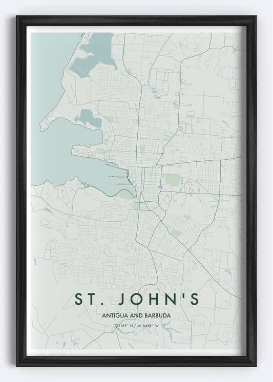 St. John’s, Antigua map wall art print
