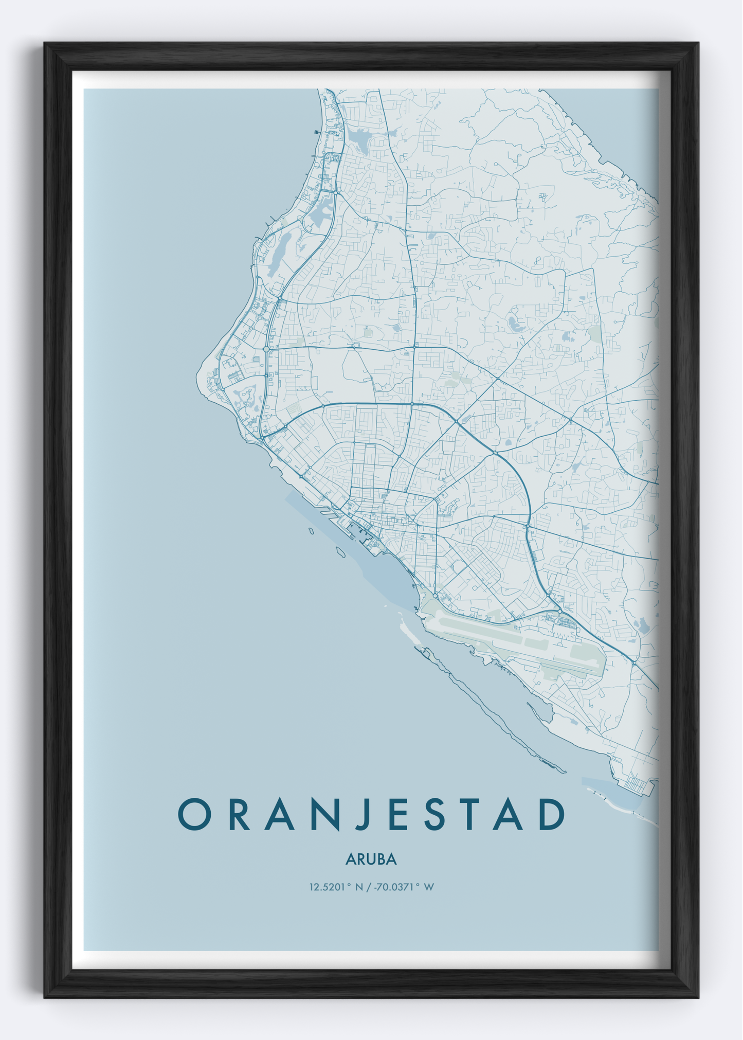 Oranjestad, Aruba map wall art print
