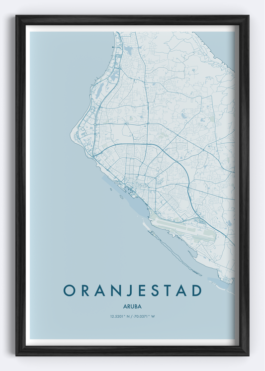 Oranjestad, Aruba map wall art print
