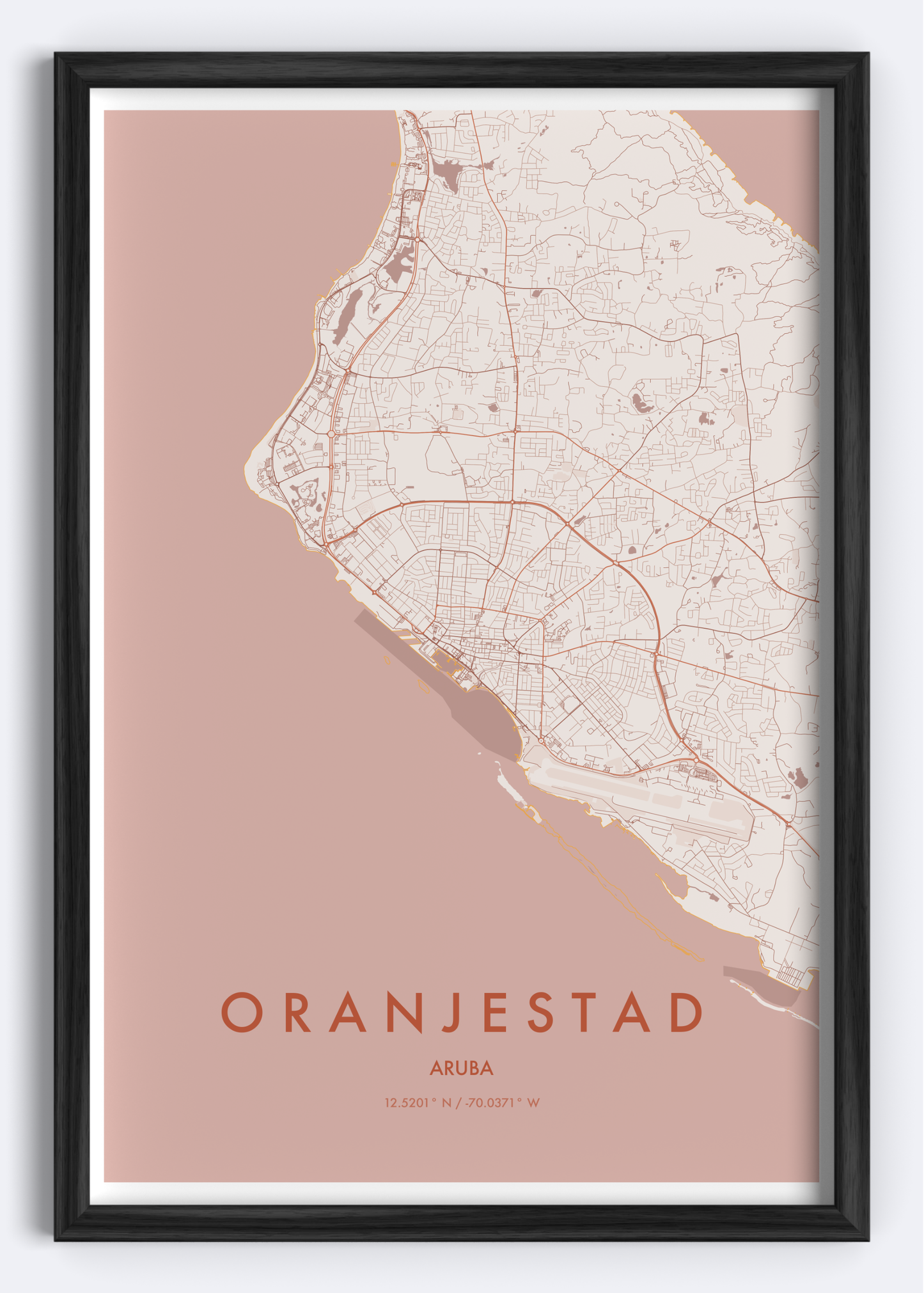 Oranjestad, Aruba map wall art print
