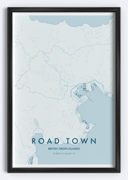 Road Town, British Virgin Islands map wall art print
