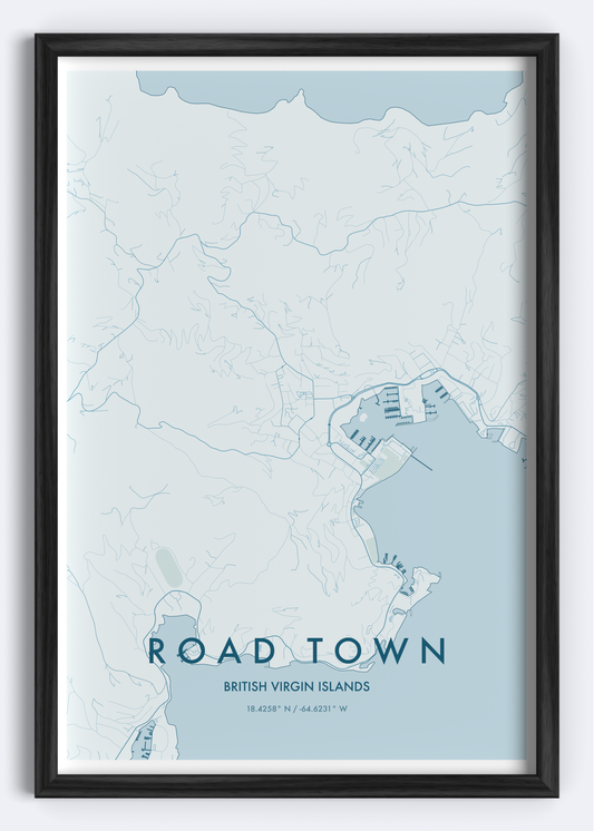 Road Town, British Virgin Islands map wall art print
